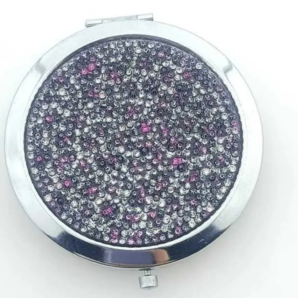Jeweled Purple Silver Dual Compact Mirror New